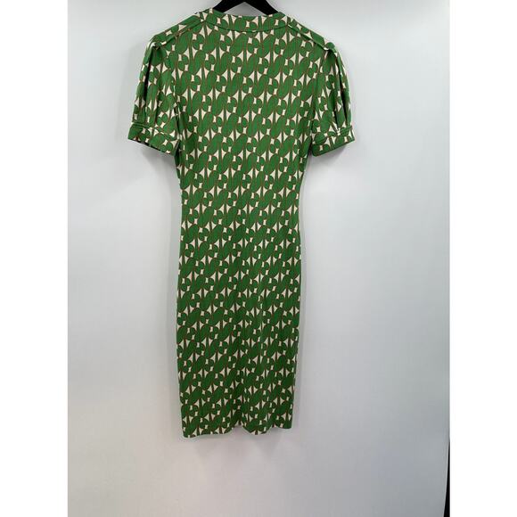 Diane Von Furstenberg 100% Silk Knee Length Green Geometrical Dress Size 4 - Picture 7 of 7